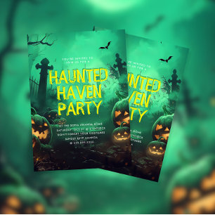 Grönt Haunted Haven Halloween fest Inbjudningar