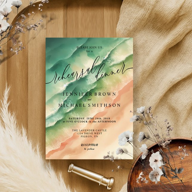 Grönt Havets strandfärgsströ, sommarvattenfärg, Br Inbjudningar (Skapare uppladdad)