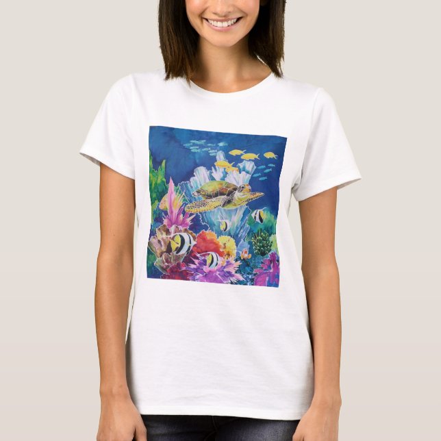 Grönt havssköldpadda Oceanen T Shirt (Framsida)