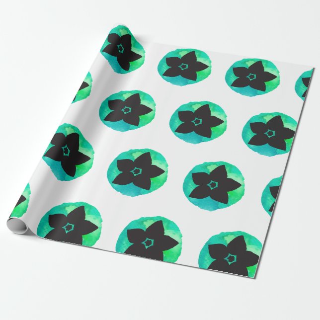 Grönt Hawaii Flower Mönster Presentpapper (Utrullad)