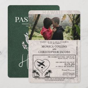 Grönt Hawaii Passport bröllop Inbjudningar