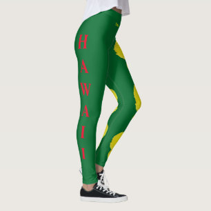 Grönt Hawaii State Flower Gult Hibiscus Leggings