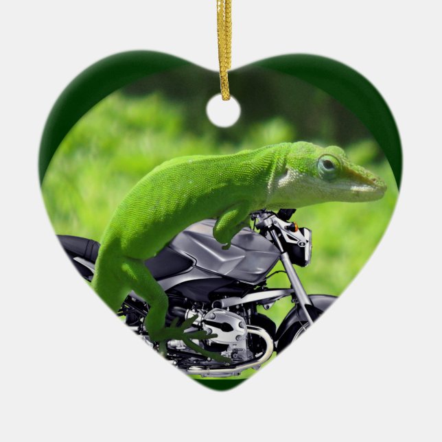 Grönt Hawaiian Gecko Rider Ornament (Framsidan)