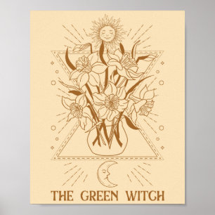 Grönt häxnatur örter sol måne lily-symboler poster