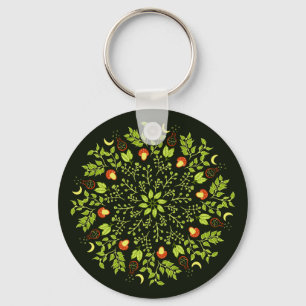 Grönt häxpoppssvamp lövs plantor mandala nyckelring