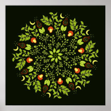 Grönt häxpoppssvamp lövs plantor mandala