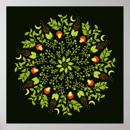 Grönt häxpoppssvamp lövs plantor mandala poster