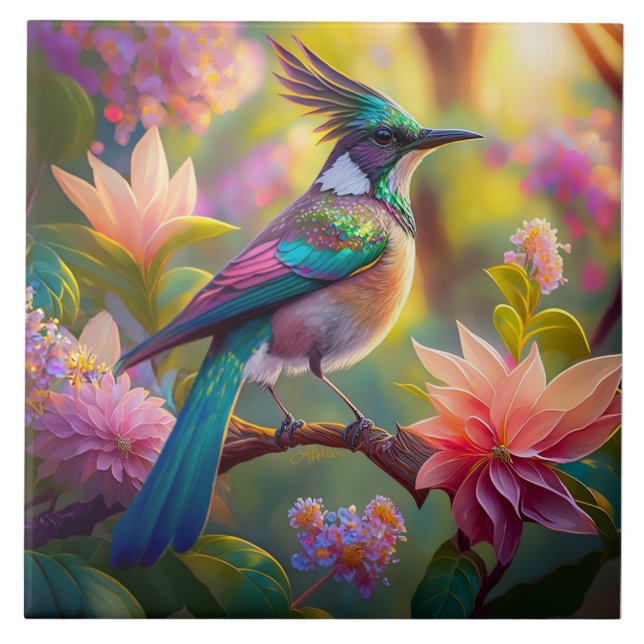 Grönt Headed Jay Fantasy Bird Kakelplatta (Framsidan)