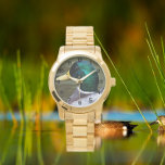 Grönt Headed Mallard Anka Photo Armbandsur<br><div class="desc">Manar snyggt vajrar med svarta siffror som visar fotobilden av gröntens huvud,  han Mallard Anka. Markera klockan från flera stilar.</div>
