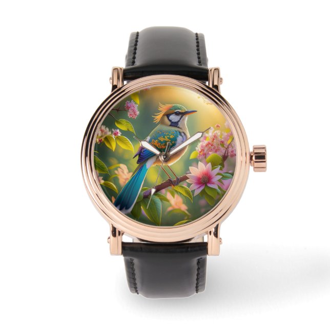 Grönt Headed Teal Winged Fantasy Bird Armbandsur (Framsida)