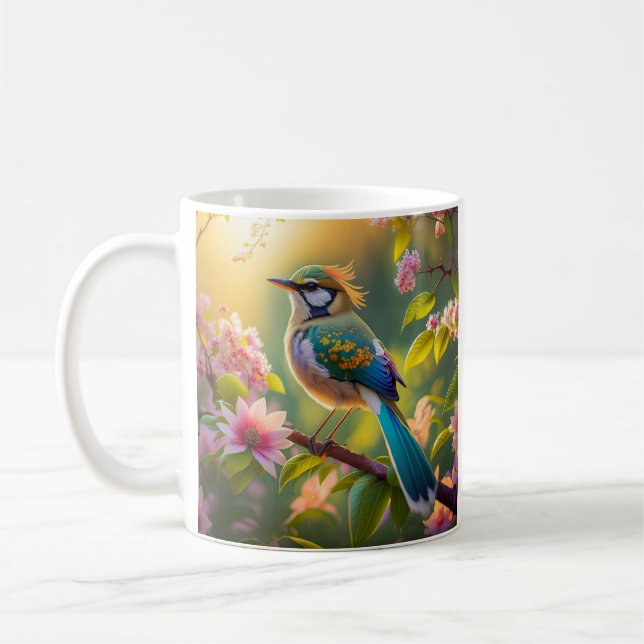 Grönt Headed Teal Winged Fantasy Bird Kaffemugg (Vänster)
