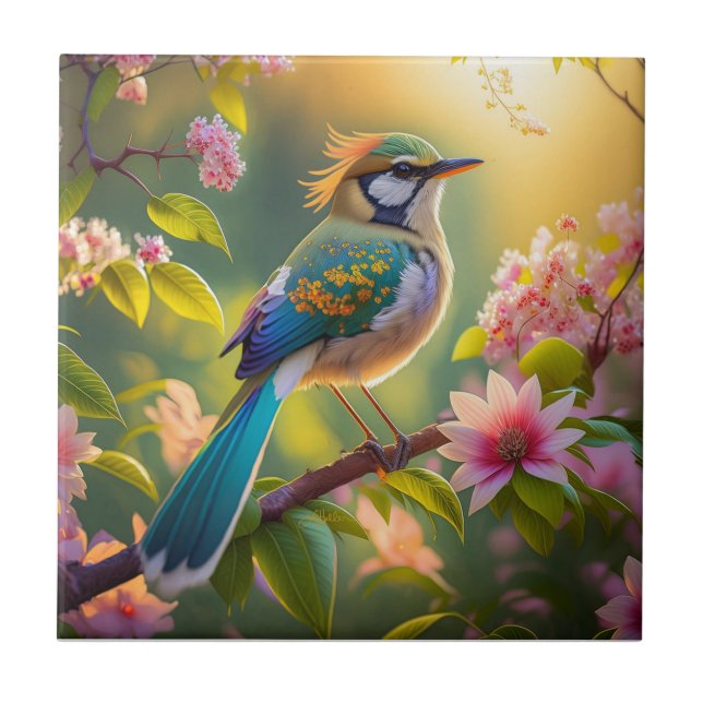 Grönt Headed Teal Winged Fantasy Bird Kakelplatta (Framsidan)