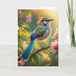Grönt Headed Teal Winged Fantasy Bird Kort