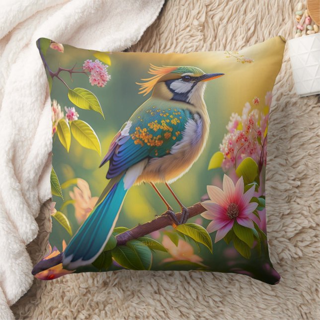 Grönt Headed Teal Winged Fantasy Bird Kudde (Filt)