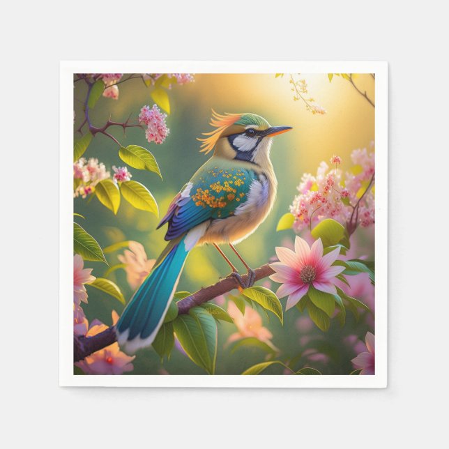 Grönt Headed Teal Winged Fantasy Bird Pappersservett (Framsidan)