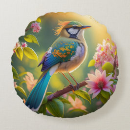 Grönt Headed Teal Winged Fantasy Bird Rund Kudde