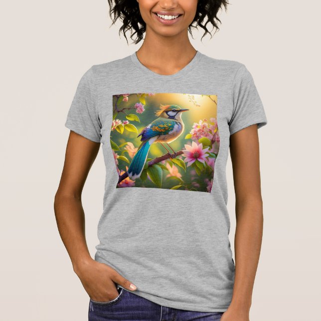 Grönt Headed Teal Winged Fantasy Bird T Shirt (Framsida)