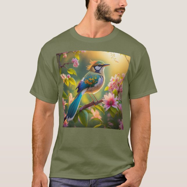 Grönt Headed Teal Winged Fantasy Bird T Shirt (Framsida)
