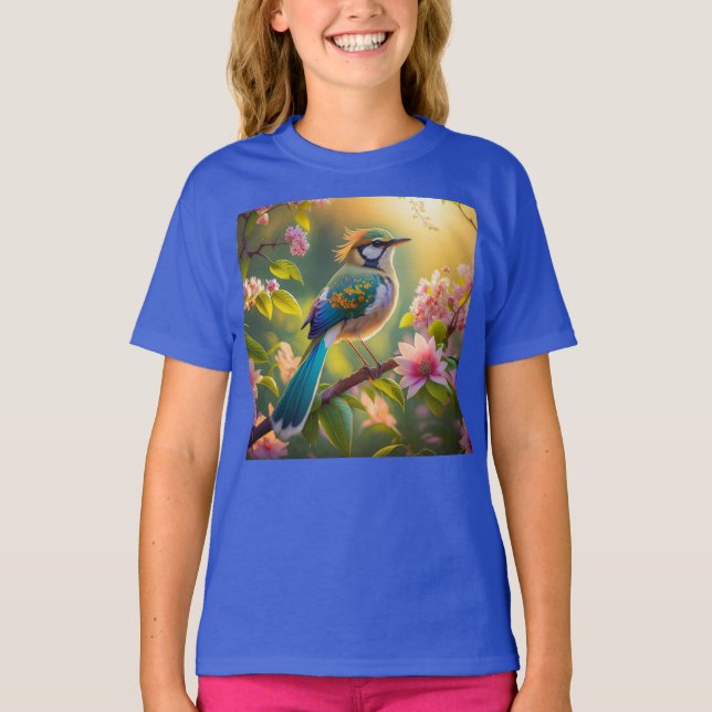 Grönt Headed Teal Winged Fantasy Bird T Shirt (Framsida)
