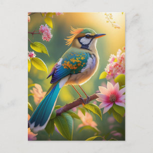 Grönt Headed Teal Winged Fantasy Bird Vykort