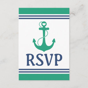 Grönt Heart Anchor Monogram Bröllop OSA Kort