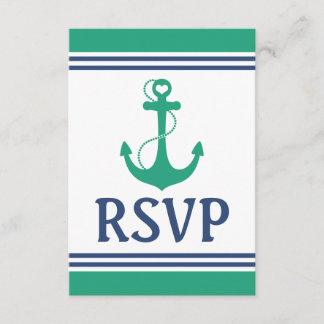 Grönt Heart Anchor Monogram Bröllop OSA Kort