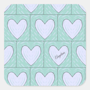 Grönt Heart Applique Quilt Mönster Fyrkantigt Klistermärke