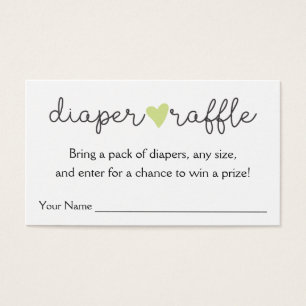 Grönt Heart Diaper Raffle Baby Shower Visitkort