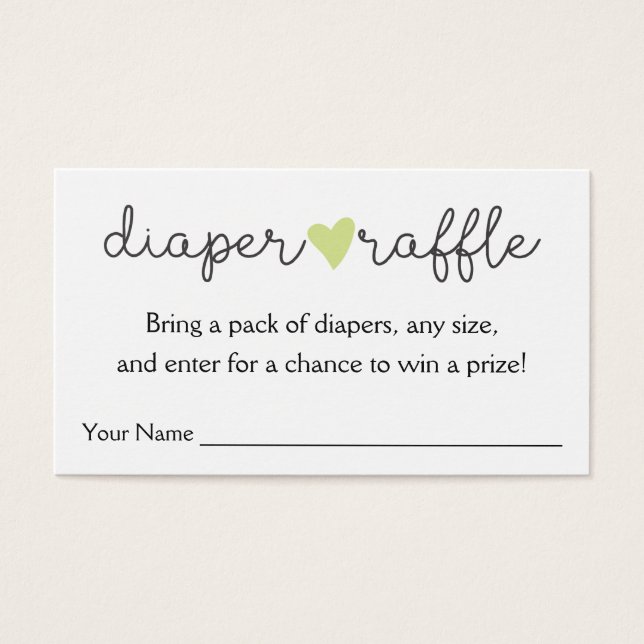 Grönt Heart Diaper Raffle Baby Shower Visitkort (Framsidan)