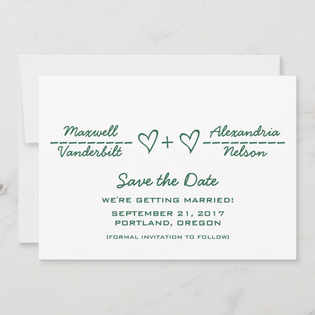 Grönt Heart-ekvation Spara datum Inbjudan (Framsida)