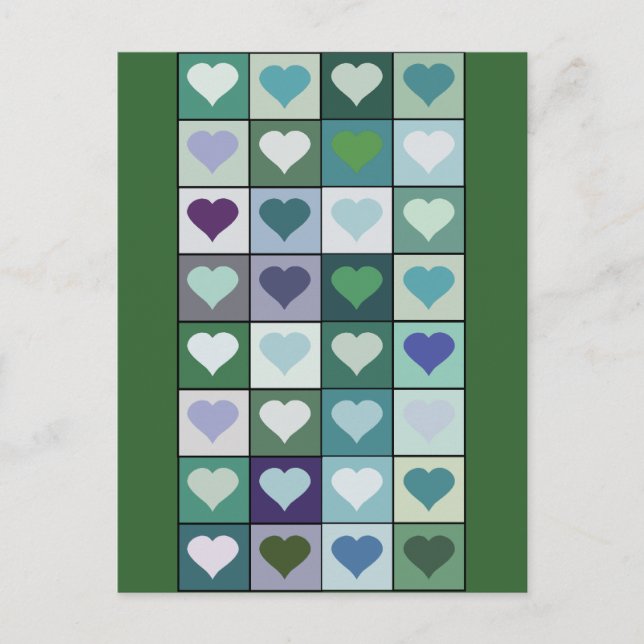 Grönt Heart-fyrkanter Vykort (Framsida)