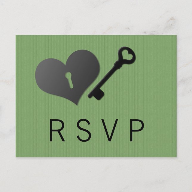 Grönt Heart Lock och Nyckel Responskort Inbjudan Vykort (Framsida)