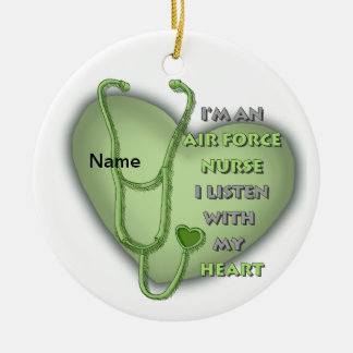 Grönt Heart Luft Force Nurse Julgransprydnad Keramik