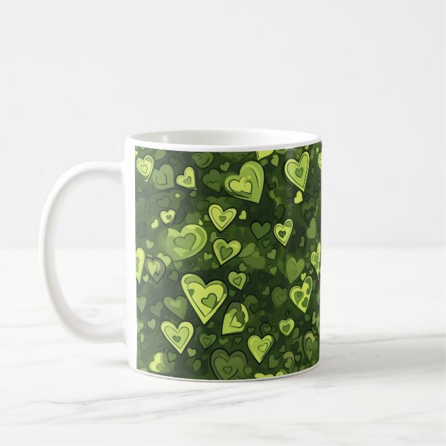 Grönt Heart Mönster Kaffemugg (Vänster)
