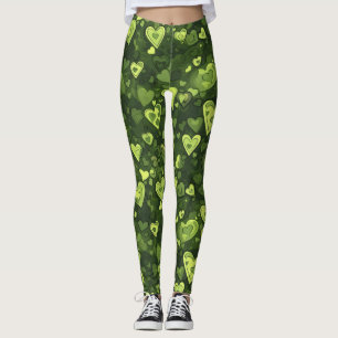 Grönt Heart Mönster Leggings