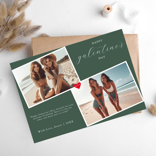 Grönt Heart Photo Ram Galentine's Day Bestie Julkort (Skapare uppladdad)