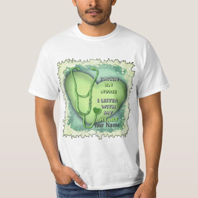 Grönt Heart RN-registrerad sjuksköterska T Shirt (Framsida)