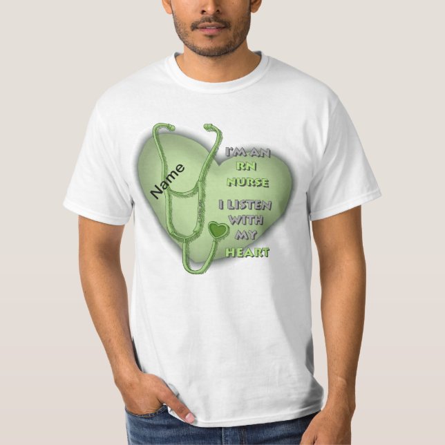 Grönt Heart RN-registrerad sjuksköterska T Shirt (Framsida)