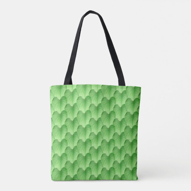 Grönt Heart Shape Löv Mönster Tote Bag Tygkasse (Baksida)