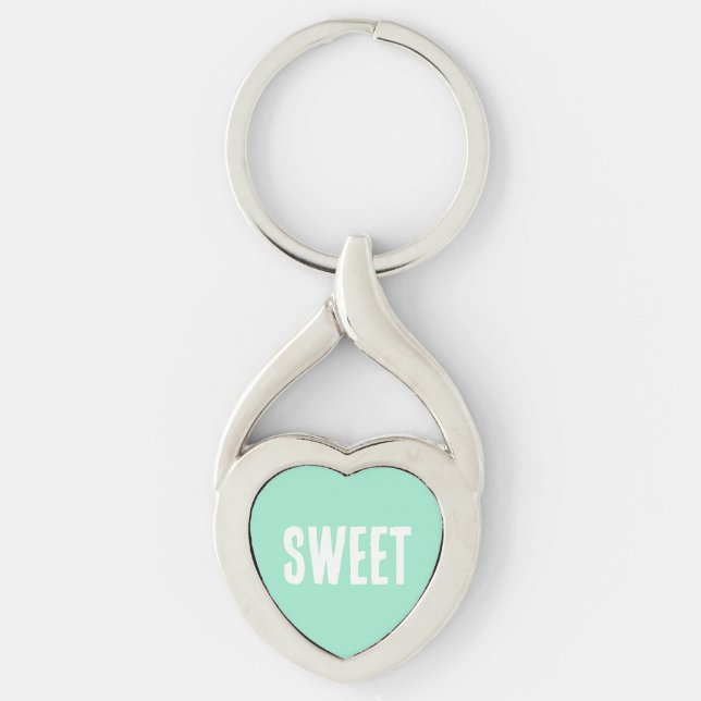 Grönt Heart Twisted Heart Silverfärgad Nyckelring (Framsidan)