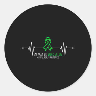 Grönt Heartbeats Ribbon Mental Health Awareness Mo Runt Klistermärke