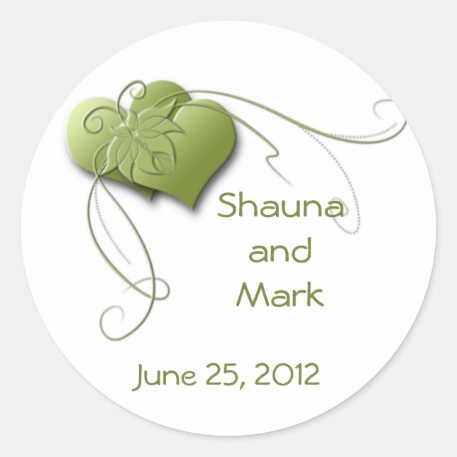 Grönt Hearts-etikett Runt Klistermärke (Framsida)