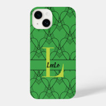 Grönt Hearts Mönster Monogram och Namn Anpassnings