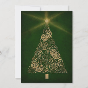 Grönt Helgdag Card med Paisley Träd Julkort