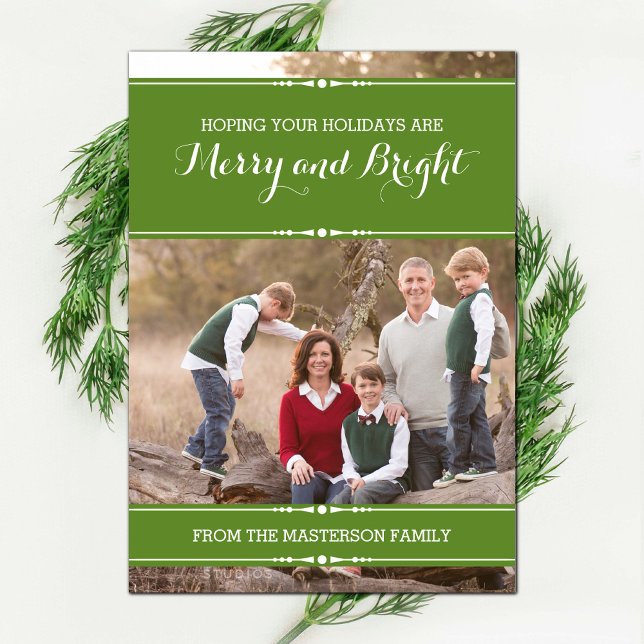 Grönt - Helgdag - Fettplatta foto-kort för Chic Julkort (Green Simply Chic Holiday Photo Card)