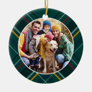 Grönt helgdag plaid ram familjefoto jul julgransprydnad keramik