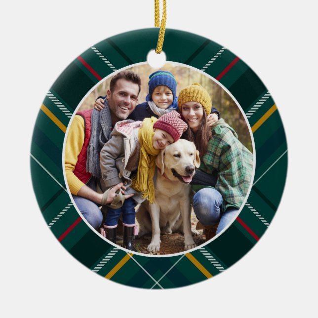 Grönt helgdag plaid ram familjefoto jul julgransprydnad keramik (Framsidan)