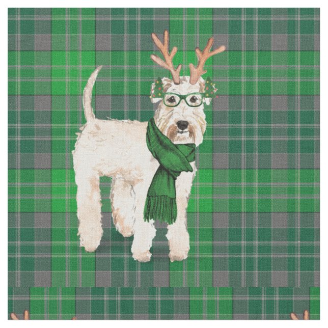 Grönt Helgdag Pput and Wheaten Terrier-jul Tyg (Närbild)