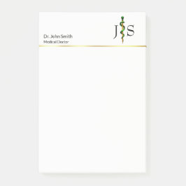 Grönt Herbal Guld Rod of Asclepius Medical Post-it Block