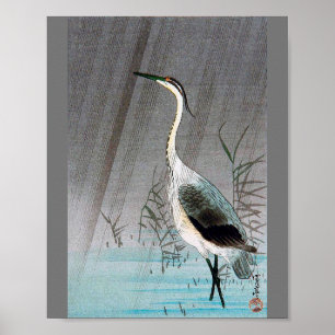 Grönt Heron i Rain, Watanabe Seitei Poster